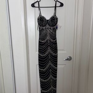 Windsor Black Strapless Dress with Silver Beading